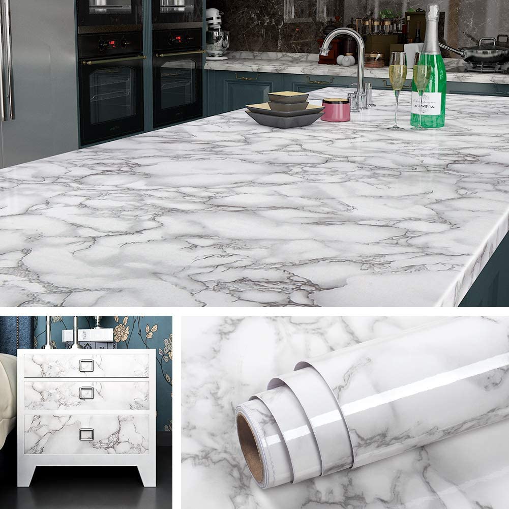 SELF ADHESIVE BLACK & WHITE MARBLE SHEET FOR KITCHEN / WATERPROOF ANTI OIL & HEAT RESISTANT WALLPAPER SHEET