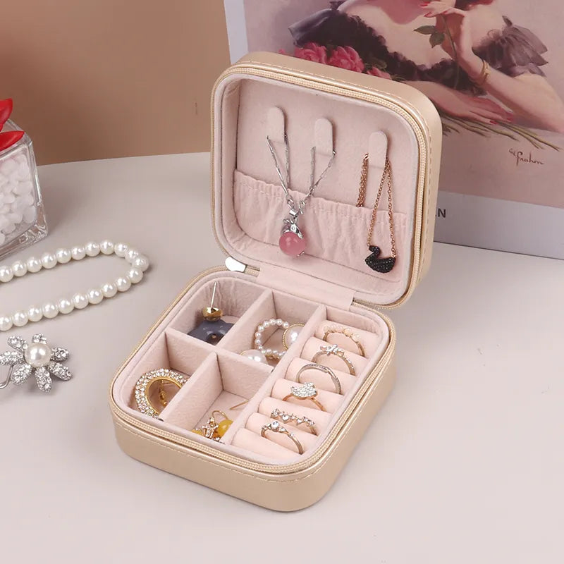 Jewelry Box Organizer Portable Travel Jewelry Box Leather Storage  Earring Holder